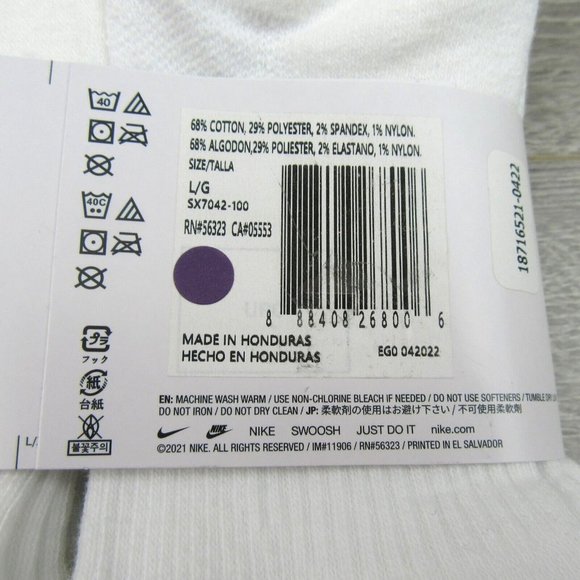 Nike Everyday Plus Cushion Low Socks 6 Pack Men's Size 8-12 White NEW - Picture 9 of 9